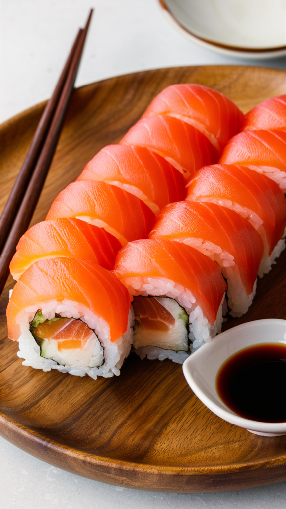 salmon sushi on a plate